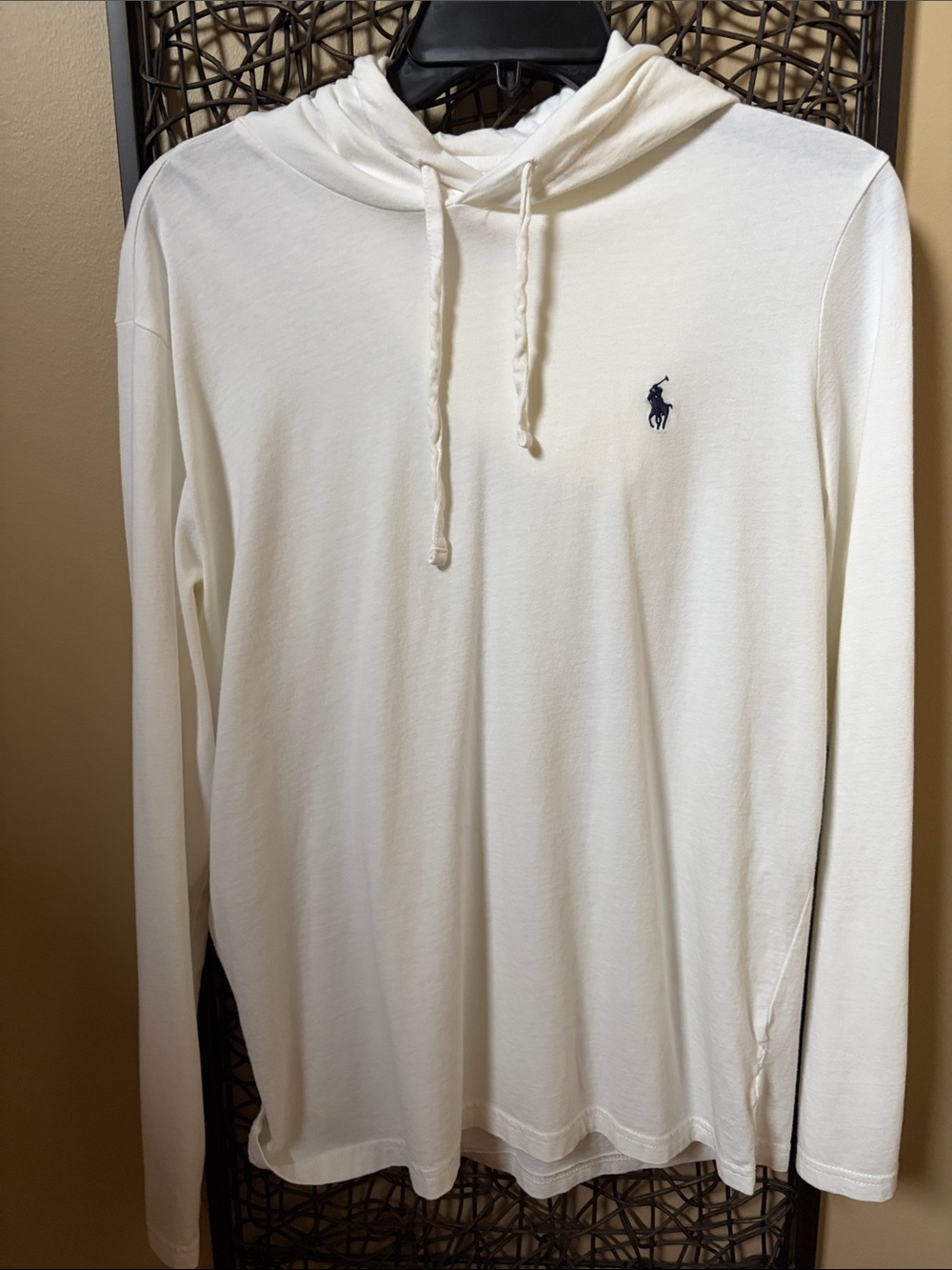 Ralph Lauren Off-White Hooded Long-Sleeve Polo Shirt with Navy Pony
